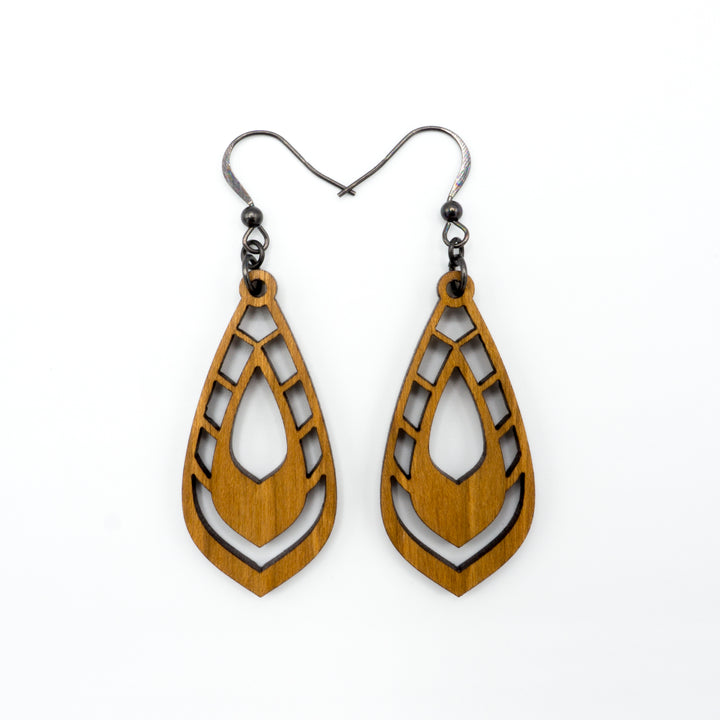 Gem Point 04 [S] // Wood Earrings - Cherry - LIGHT RAZOR DESIGN STUDIO