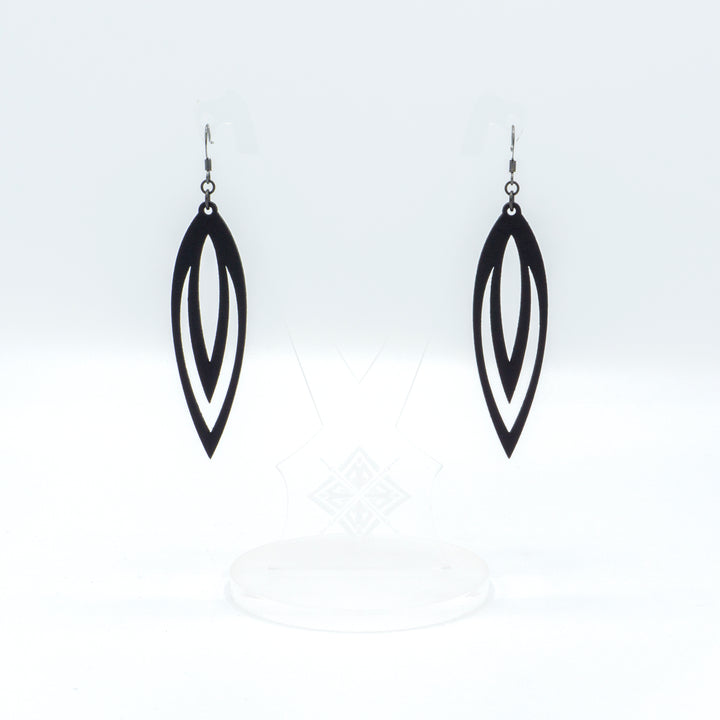 Totem 07 [L] // Leather Earrings - Black - LIGHT RAZOR DESIGN STUDIO