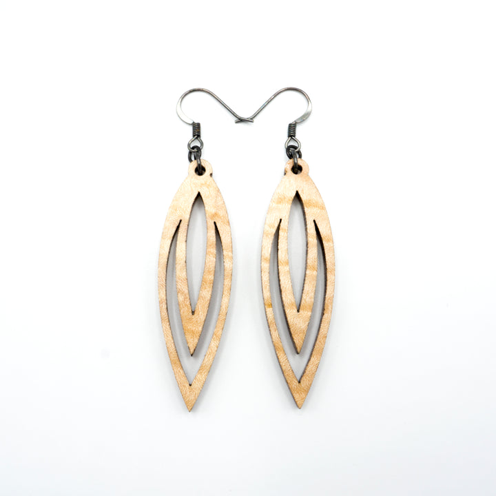 Totem 07 [S] // Wood Earrings - Curly Maple - LIGHT RAZOR DESIGN STUDIO