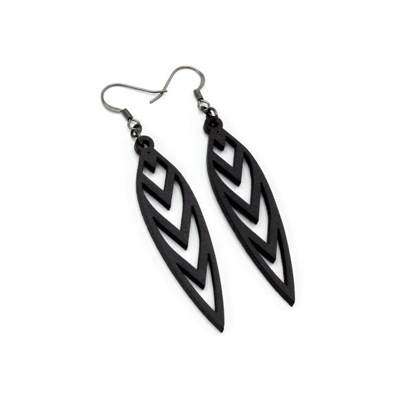 Totem 05 [S] // Leather Earrings - Black - LIGHT RAZOR DESIGN STUDIO