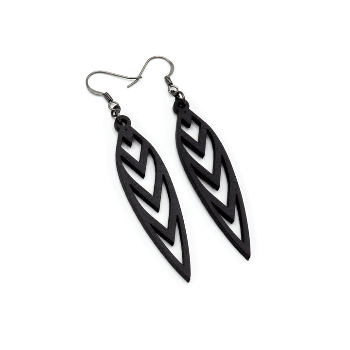 Totem 05 [S] // Leather Earrings - Black - LIGHT RAZOR DESIGN STUDIO