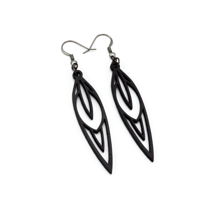 Totem 02 [S] // Leather Earrings - Black - LIGHT RAZOR DESIGN STUDIO