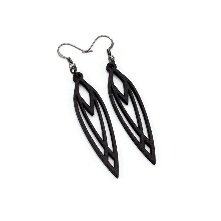 Totem 04 [S] // Leather Earrings - Black - LIGHT RAZOR DESIGN STUDIO