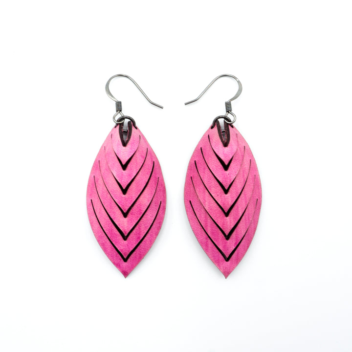 Terrabyte 14 [S] // Leather Earrings - Light Fuchsia - LIGHT RAZOR DESIGN STUDIO