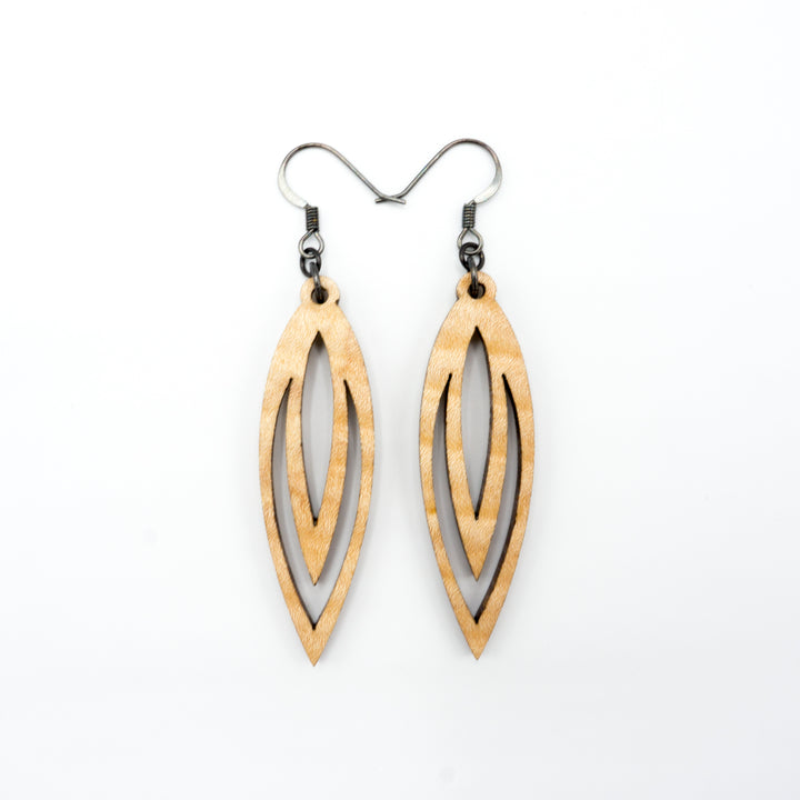 Totem 07 [S] // Wood Earrings - Curly Maple - LIGHT RAZOR DESIGN STUDIO