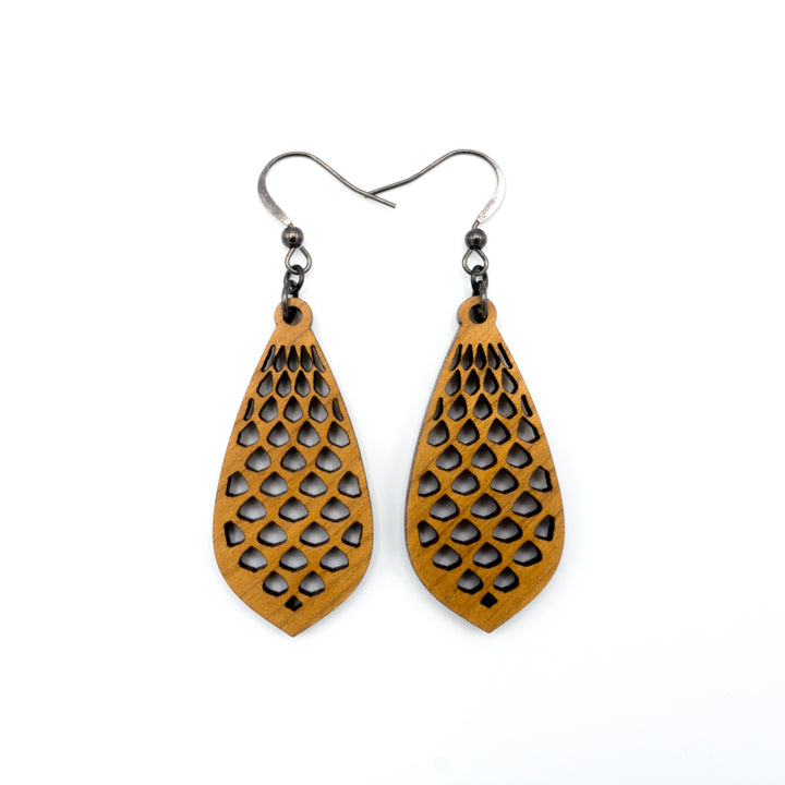 Gem Point 01 [S] // Wood Earrings - Cherry - LIGHT RAZOR DESIGN STUDIO