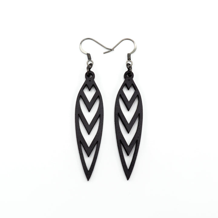 Totem 05 [S] // Leather Earrings - Black - LIGHT RAZOR DESIGN STUDIO