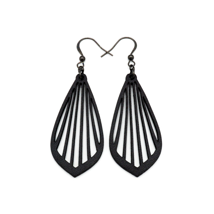 Gem Point 02 [M] // Leather Earrings - Black - LIGHT RAZOR DESIGN STUDIO