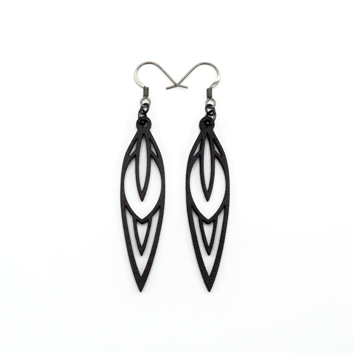 Totem 02 [S] // Leather Earrings - Black - LIGHT RAZOR DESIGN STUDIO