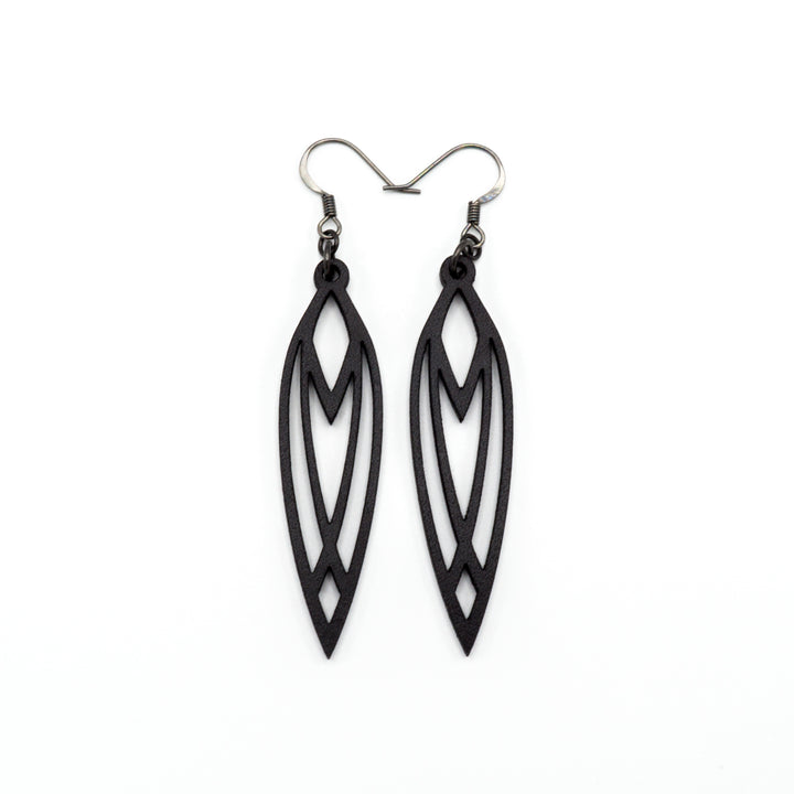 Totem 04 [S] // Leather Earrings - Black - LIGHT RAZOR DESIGN STUDIO