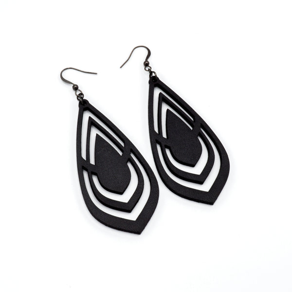 Gem Point 06 [L] // Leather Earrings - Black - LIGHT RAZOR DESIGN STUDIO
