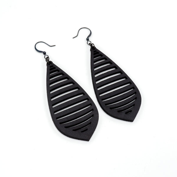 Gem Point 12 [L] // Leather Earrings - Black - LIGHT RAZOR DESIGN STUDIO