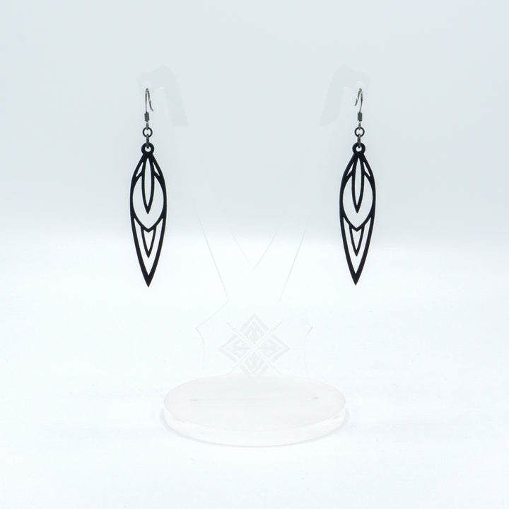 Totem 02 [S] // Leather Earrings - Black - LIGHT RAZOR DESIGN STUDIO
