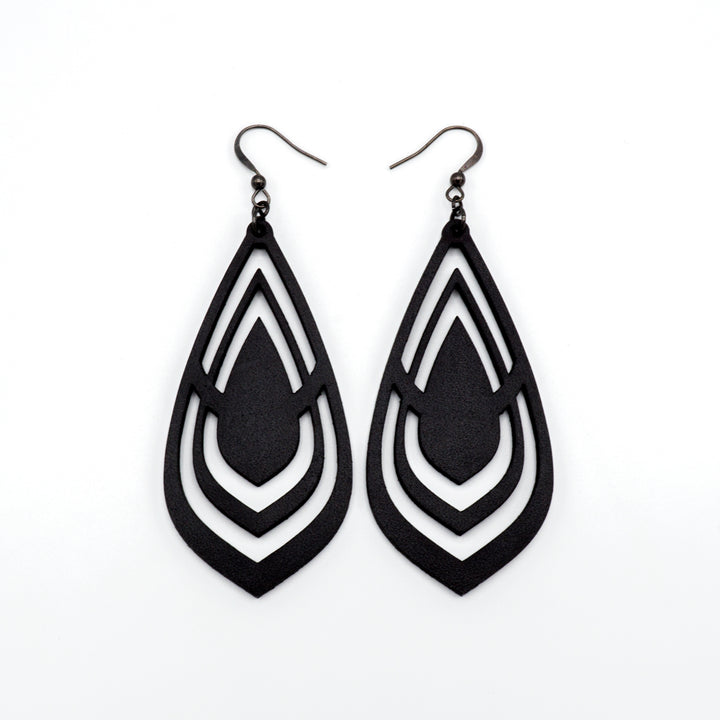 Gem Point 06 [L] // Leather Earrings - Black - LIGHT RAZOR DESIGN STUDIO