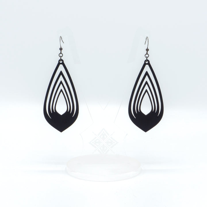 Gem Point 08 [L] // Leather Earrings - Black - LIGHT RAZOR DESIGN STUDIO