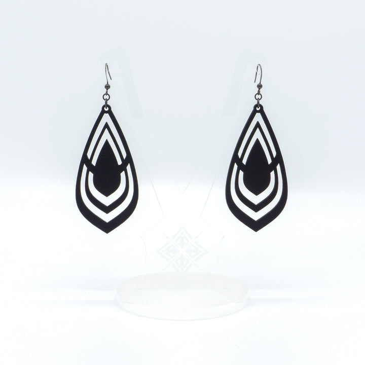 Gem Point 06 [L] // Leather Earrings - Black - LIGHT RAZOR DESIGN STUDIO