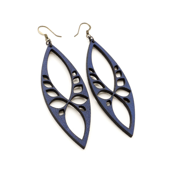 Terrabyte 05 // Leather Earrings - Navy Blue
