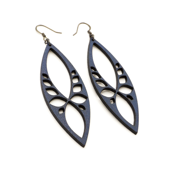 Terrabyte 05 // Leather Earrings - Navy Blue