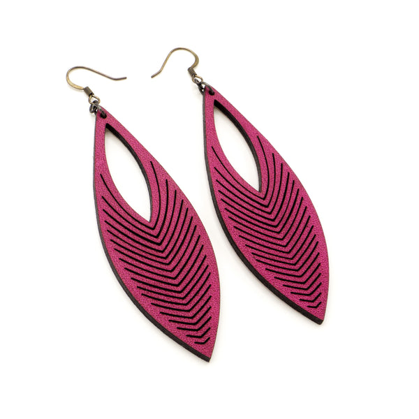 Terrabyte 01 // Leather Earrings - Fuchsia