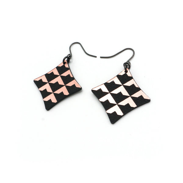Concave Diamond [2R] // Acrylic Earrings - Rose Gold, Black