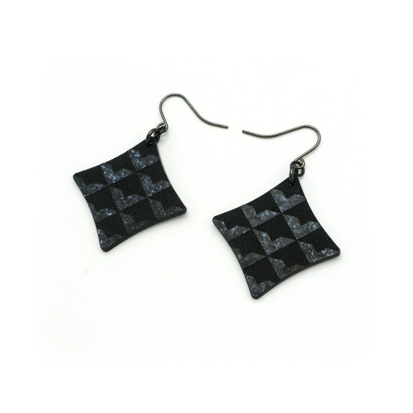 Concave Diamond [1] // Acrylic Earrings - Black Galaxy, Black