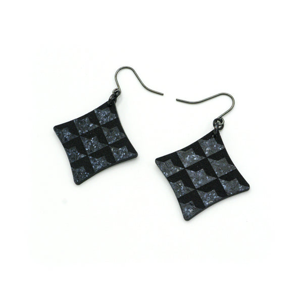 Concave Diamond [2] // Acrylic Earrings - Black Galaxy, Black