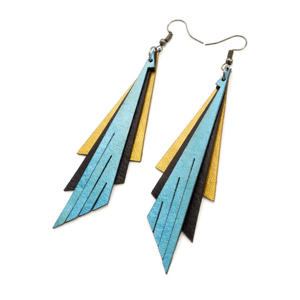 Aktivei Leather Earrings // Gold, Black, Turquoise Pearl