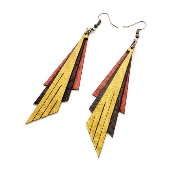 Aktivei Leather Earrings // Red Pearl, Black, Gold