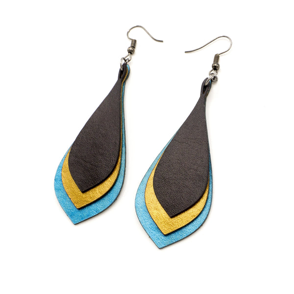 Kireina Leather Earrings // Gold, Turquoise Pearl, Black