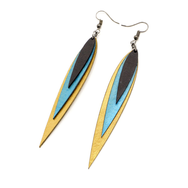 Achara Leather Earrings // Gold, Turquoise Pearl, Black