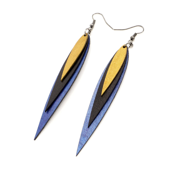Achara Leather Earrings // Purple Pearl, Black, Gold