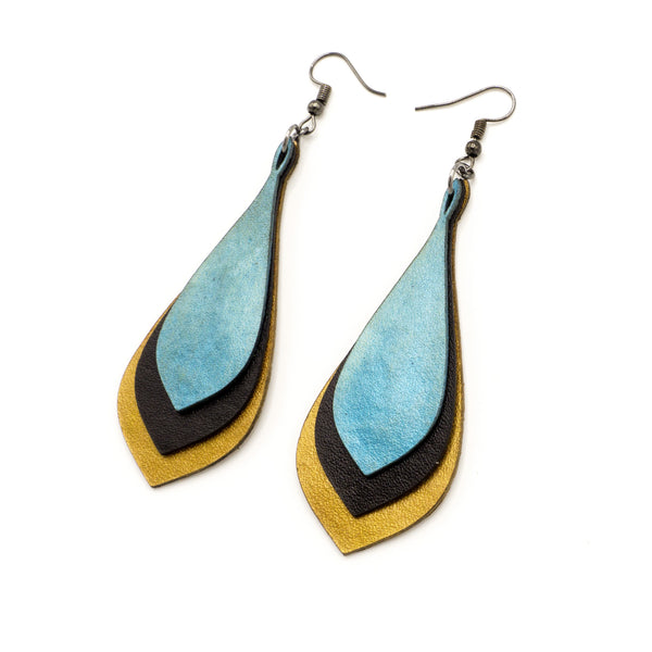 Kireina Leather Earrings // Gold, Black, Turquoise Pearl