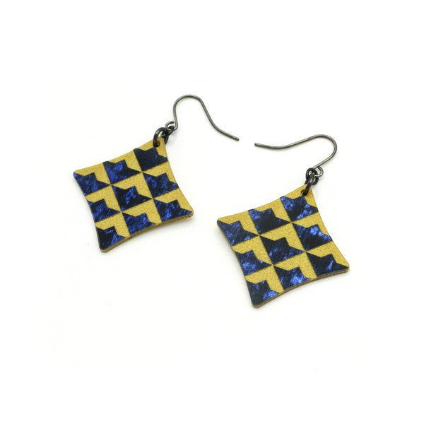 Concave Diamond [2] // Acrylic Earrings - Celestial Blue, Gold