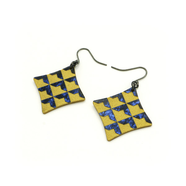 Concave Diamond [2R] // Acrylic Earrings - Celestial Blue, Gold