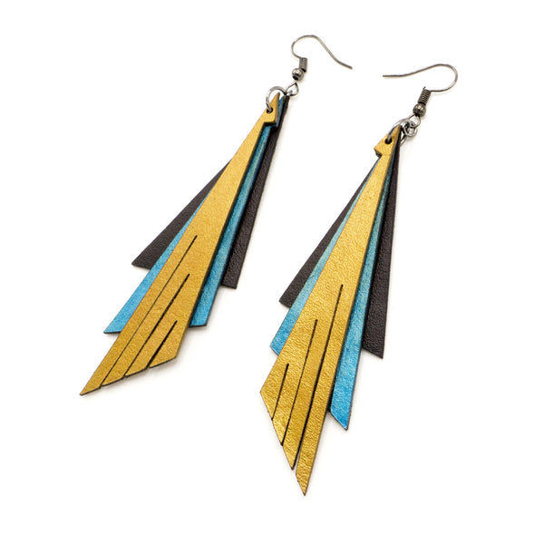 Aktivei Leather Earrings // Black, Turquoise Pearl, Gold