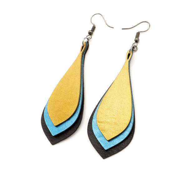 Kireina Leather Earrings // Black, Turquoise Pearl, Gold