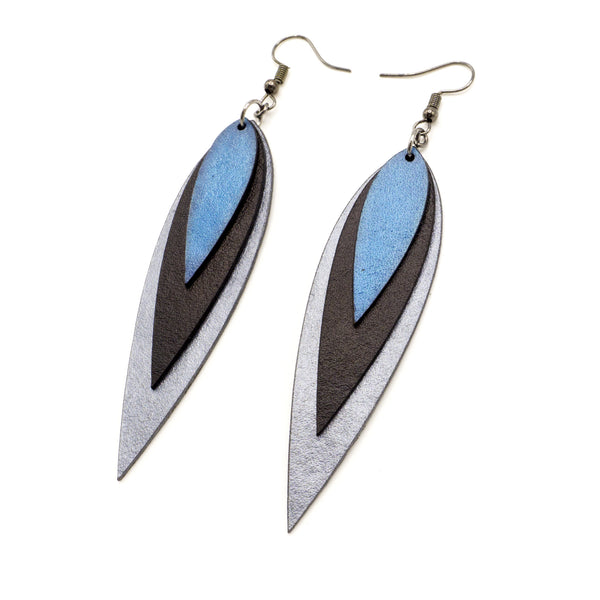 Revelri Leather Earrings // Silver, Black, Blue Pearl