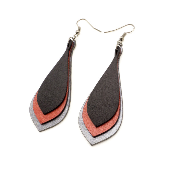 Kireina Leather Earrings // Silver, Red, Black