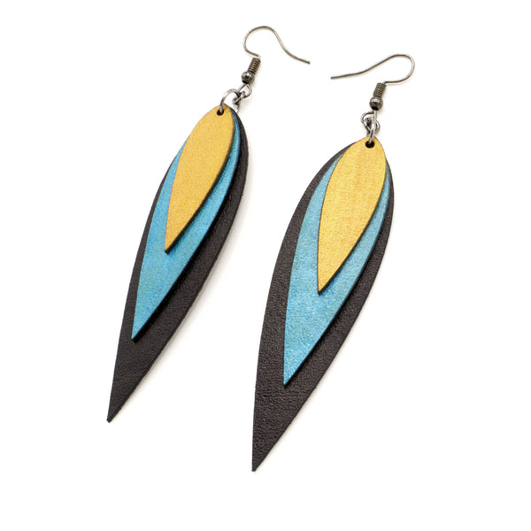 Revelri Leather Earrings // Black, Turquoise Pearl, Gold
