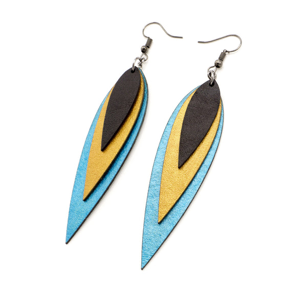 Revelri Leather Earrings // Turquoise Pearl, Gold, Black