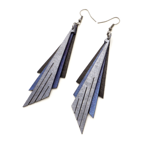 Aktivei Leather Earrings // Black, Purple Pearl, Silver