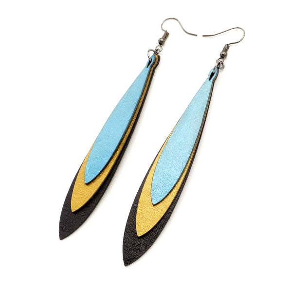 Hydraezen Leather Earrings // Black, Gold, Turquoise Pearl