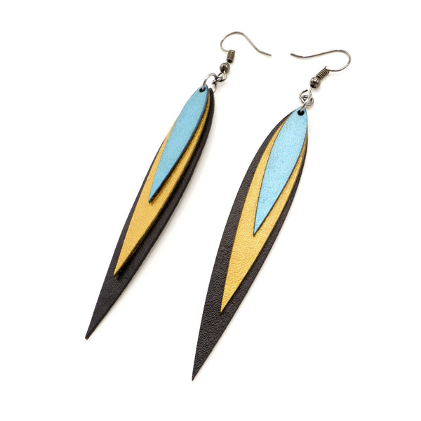 Achara Leather Earrings // Black, Gold, Turquoise Pearl