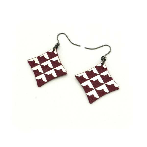 Concave Diamond [2R] // Acrylic Earrings - Brushed Nickel, Burgundy