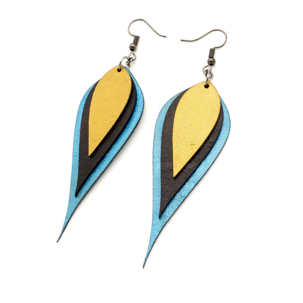 Airos Leather Earrings // Turquoise Pearl, Black, Gold