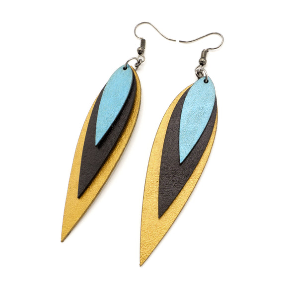 Revelri Leather Earrings // Gold, Black, Turquoise Pearl
