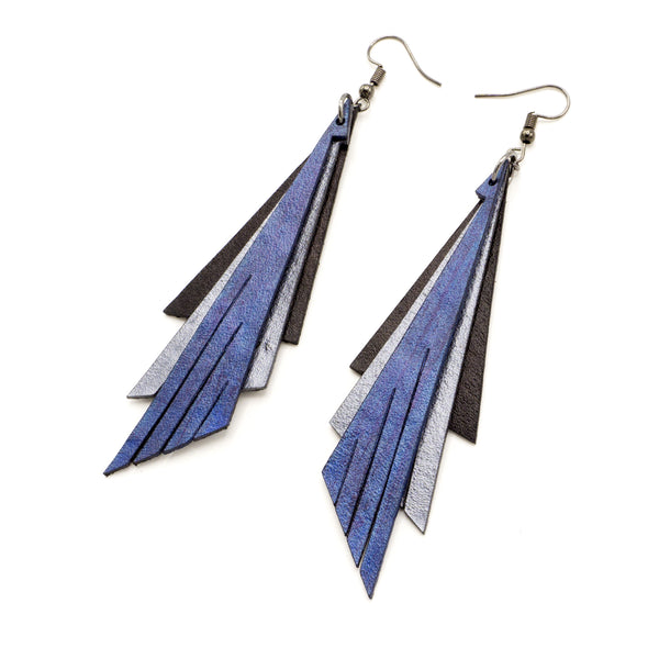 Aktivei Leather Earrings // Black, Silver, Purple Pearl