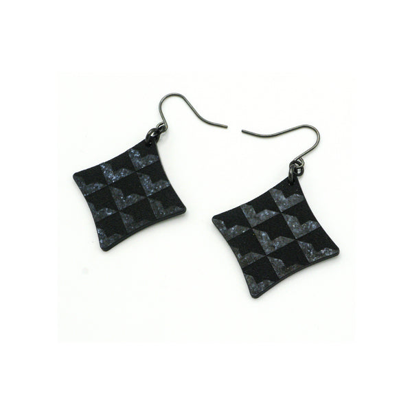 Concave Diamond [1R] // Acrylic Earrings - Black Galaxy, Black