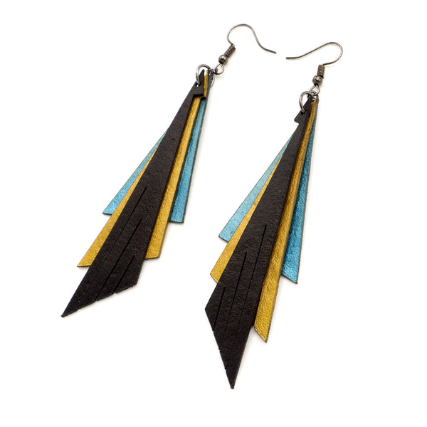 Aktivei Leather Earrings // Turquoise Pearl, Gold, Black