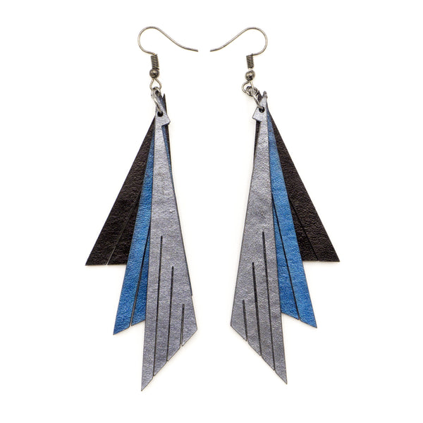 Aktivei Leather Earrings // Black, Blue Pearl, Silver